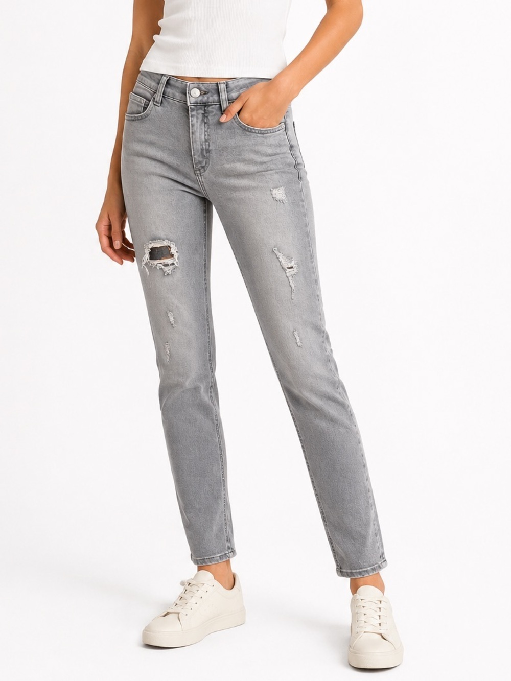 MAC Angela Gray Distressed Skinny Jeans 34/32 Premium European Denim